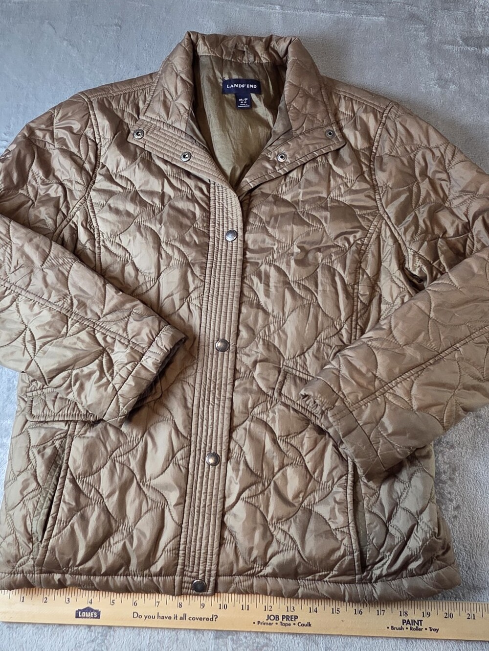 Lands' End Quilted Olive Green Jacket Sz 10-12 Medium Snap Up